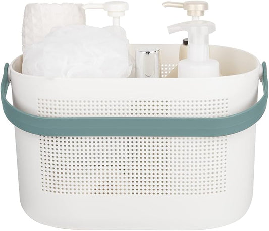 Plastic Protable Shower Caddy Basket, Storage Organizer with Handle, Green | Bottom Drain Holes, Keep Dry, Sturdy and Durable, Easy to Carry for Bathroom, Kitchen, Dorm Room, RV, College