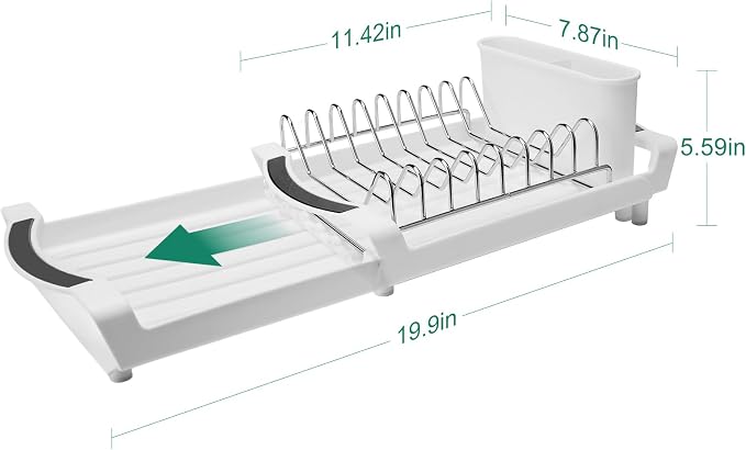 Dish Drying Rack - A Compact, Space-Saving Stainless Steel Rust-Resistant Dish Drainer Specifically Designed for Kitchen and Apartment Countertops/Sink Cabinets,11.42 to 19.9 Inches (White2)