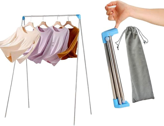 Portable Garment Rack for Travel, Compact Folding Clothes Drying Rack | Sturdy Stainless Steel; Mini Clothing Rack for Travel, Camping, RV, Dance Costume, Laundry (Upgraded Easy Pulling)