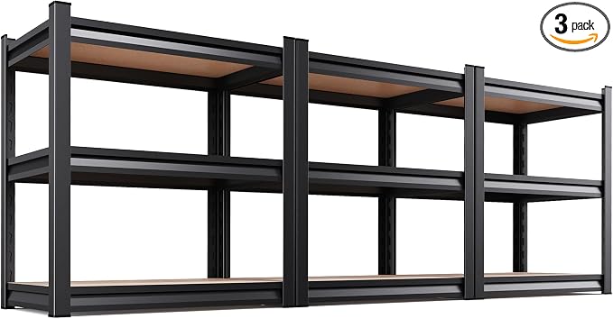 3-Pack 3-Tier Heavy Duty Garage Shelving Set for Home Storage & Organization, Adjustable Metal Utility Rack for Garage, Pantry, Kitchen, Closet & Household Essentials, 33.5"H x 35.4"W x 15.7"D