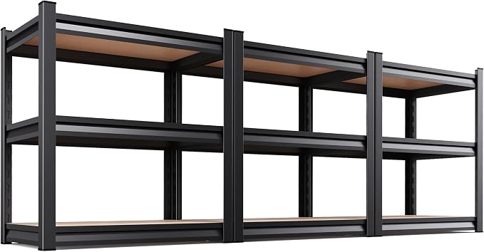 Storge Shelves 3-Tier Metal Shelving Unit, Adjustable Steel Shelves, Boltless Easy Assembly, Freestanding Shelving for Garage, Basement, Warehouse,3-Pack
