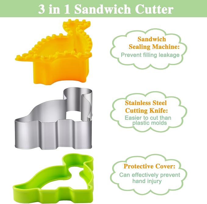 Sandwich Cutters for Kids Lunch 12 Pcs | Cookie Cutters Set, Vegetable Fruit Cutters Shapes, Stainless Steel, Biscuit Cutters, Dinosaur Mouse Heart Star