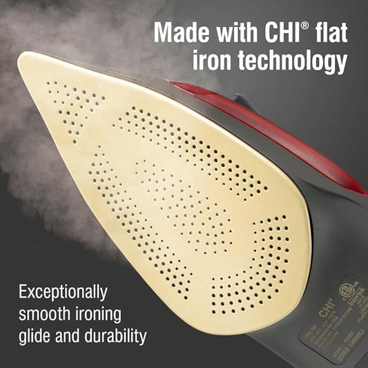CHI Steam Iron for Clothes with 300+ Holes for Powerful Steam ing, Temperature Guide Dial, 1700 Watts, XL 10’ Cord, 3-Way Auto Shutoff, Titanium Infused Ceramic Soleplate, Silver (13101)