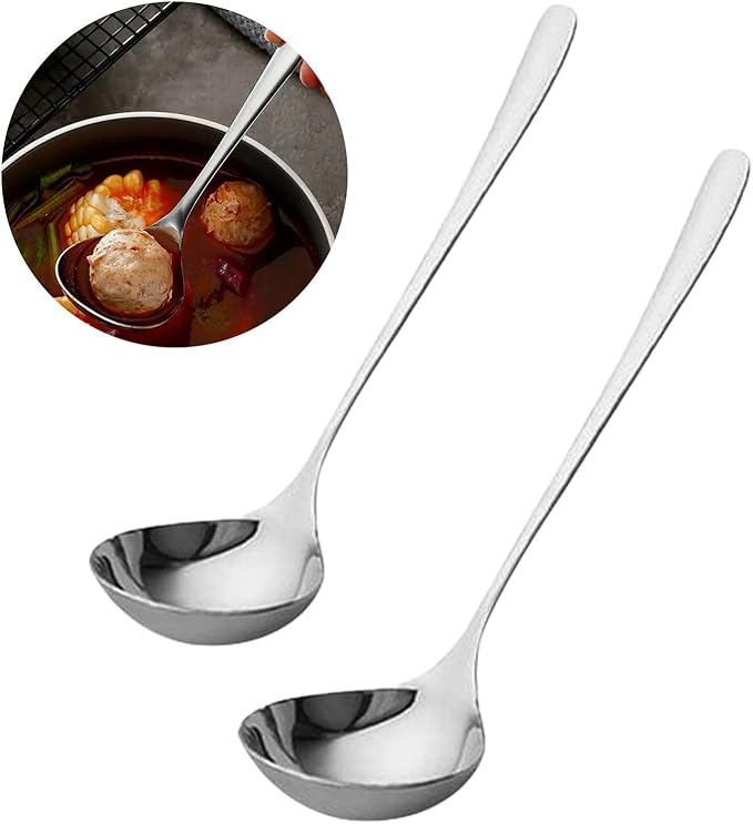 Soup Ladle, 2Pcs 304 Stainless Steel Ladle Spoon Small Gravy Soup Ladle Kitchen Utensil Cooking Serving Spoon for Cooking Buffet, Party, Kitchen(COLOR:sliver)