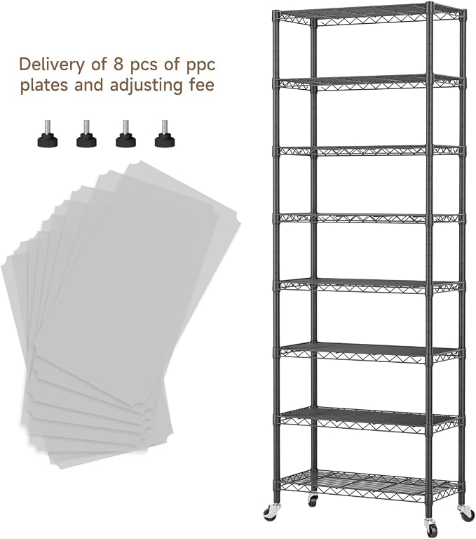 Golpart 8Tier Adjustable Storage Shelves Metal Wire Shelving Standing Shelf | Utility Heavy Duty Unit Rack Closet Organize for Home Kitchen Laundry Room Organization Pantry 12"Dx22"Wx72"H Black
