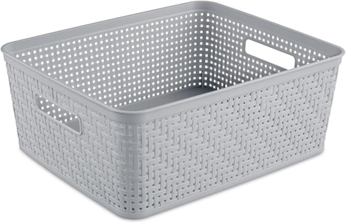 Sterilite 18 Pack Plastic Storage Bin Organization Containers, Short Baskets, Cement