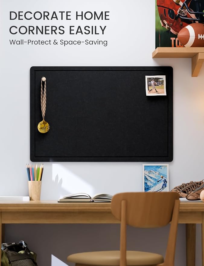 Fluxynara 35.4" x 23.6" Bulletin Board, Navy Blue | Cork Board Alternative with 12 Removable Adhesive Tabs, Foldable Felt Pin Board for Home, Office, Classroom & Dorm