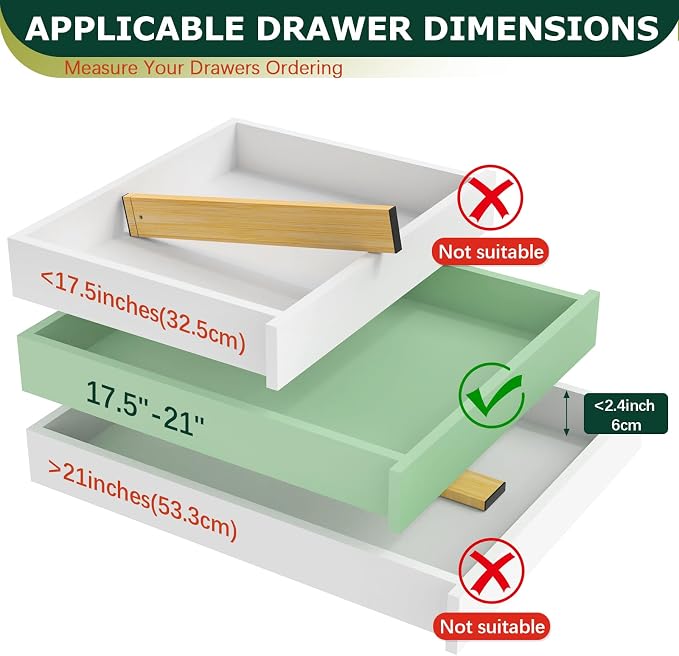Lzerking Kitchen Drawer Dividers 6 Pack Bamboo Drawer Organizers | 17-22" Adjustable, Spring Loaded, Expandable Utensil Organizer, Works in Kitchen, Dresser, Closet, Bathroom, Bedroom