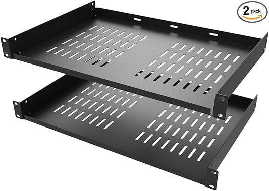 2 Pcs of 1U Universal Server Rack Shelf, 12" Deep | Vented Cantilever Rack Mount Tray for 19" Networking Cabinet or Server Rack, Black 2 Pcs (12 inches 2 Pcs)