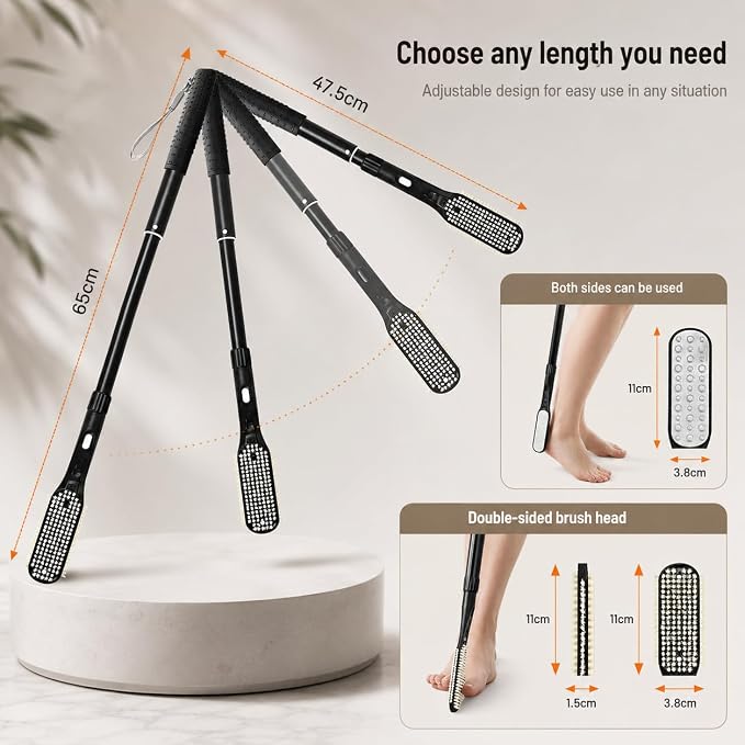 Toe Gap Cleaning Brush, 18.82"-25.98" Telescopic Toe Cleaning Brush Long Handle, Toe Scrubber for Deep Cleaning and Exfoliating for Women and Men, Elderly