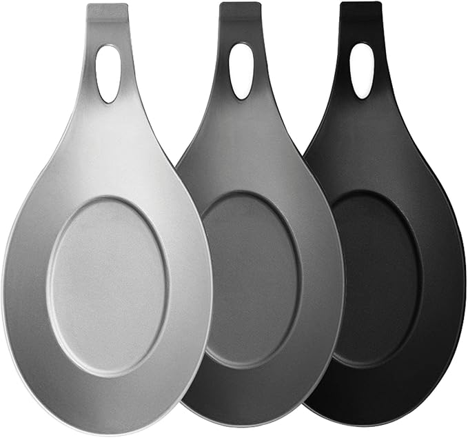 3 PCS Spoon Rest for Stove Top, Heat Resistant Flexible Silicone Kitchen Utensil Rest Ladle Spoon Holder for Stove Top – for Cooking Spatula, Ladle, Brush(Black, Dark Grey, Light Grey)