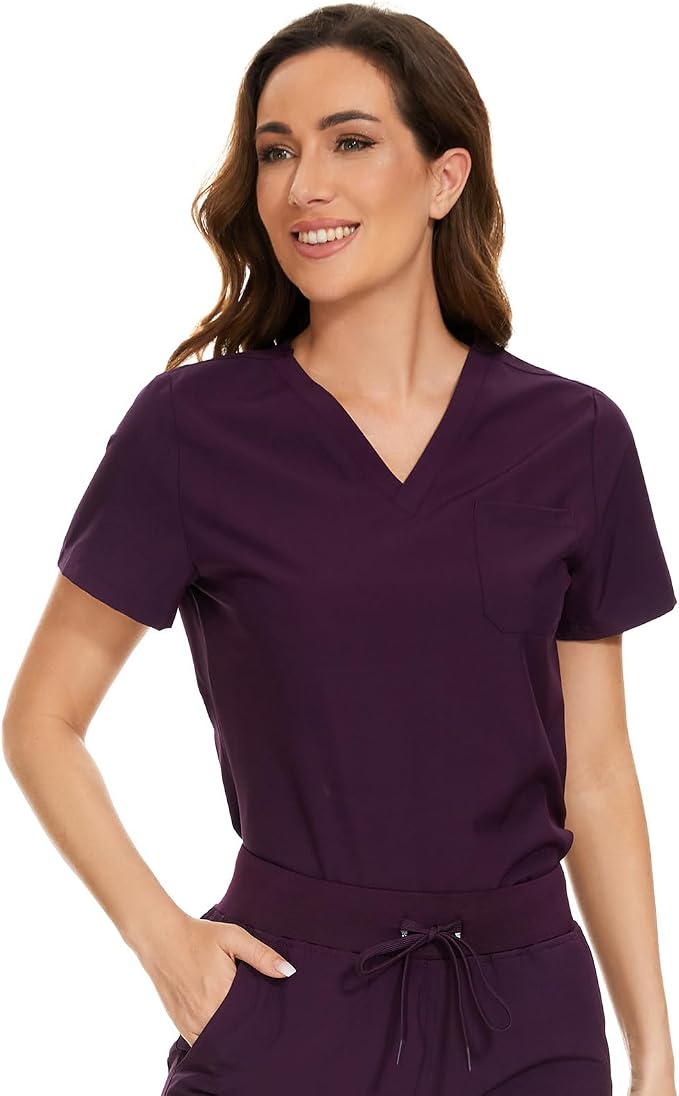 Scrubs Tops for Woman - Soft Stretch, V-Neck Tops | 3 Pockets, Side Split Design, Short Sleeve, Breathable & Lightweight Nursing Shirt, Easy-Care Fabric for All-Day Comfort