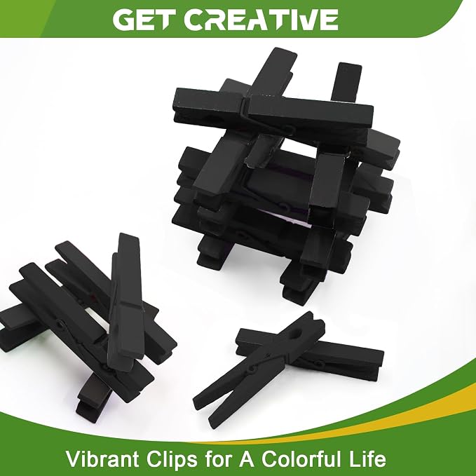 100 Pcs Black Clothes pins - 2.9 Inch Wooden Clothespins Cheer Clips | Vibrant for Crafts Classroom Decorations Clothing Pictures Laundry Solid Wood No Splinters Fade‑Proof