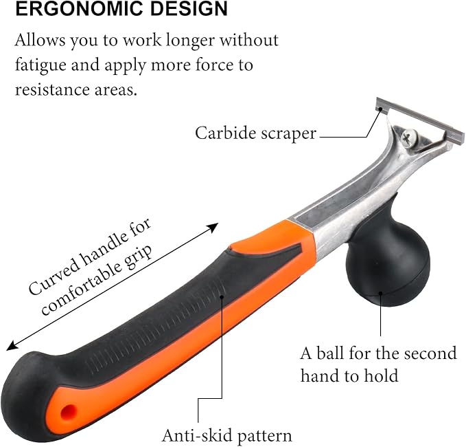 Premium Ergonomic 2.5-Inch Carbide Paint Scraper Tool for Coating Removal | Heavy-Duty Scraper with a 2-1/2-Inch Tungsten Carbide Blade and Two-Handed Grip for Removing Coatings and Residue