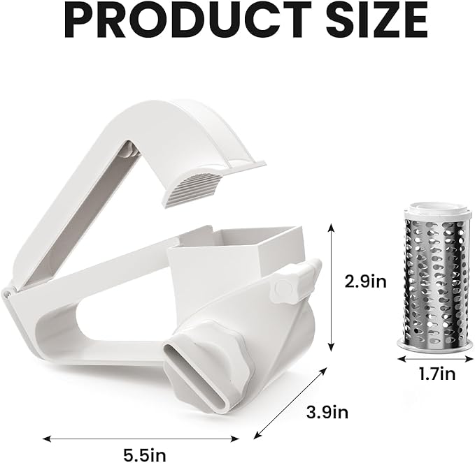 Cheese Grater with Handle, Rotary Cheese Grater,Vegetable, Chocolate, Hard Cheese & Nut Grater,White