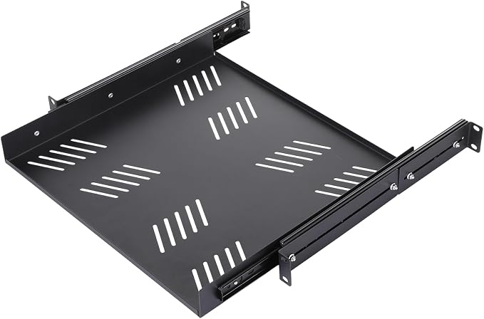 1 Pcs 1U Sliding Rack Shelf, Standard 19 Inch 4-Post Server Rack Adjustable Mounting 15-29 Inch Depth Vented Cantilever Shelf,Support up to 40 LBS Network Cabinet, AV Racks IT Equipment