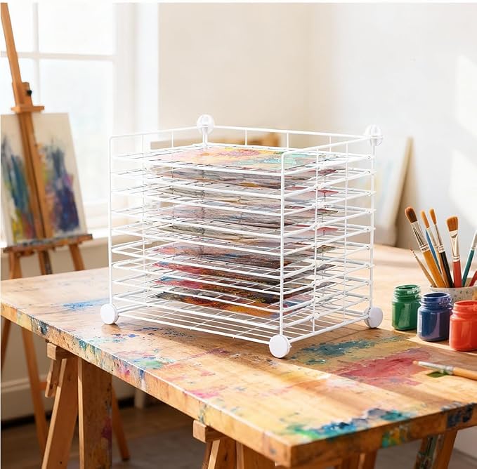 FDSDEFEN Art Drying Rack Removable Shelves ，Wall Art Drying Rack，Art Organizer for Kids, Art Studio and Tabletop Storage, Craft Room and Desktop (10 Shelves)