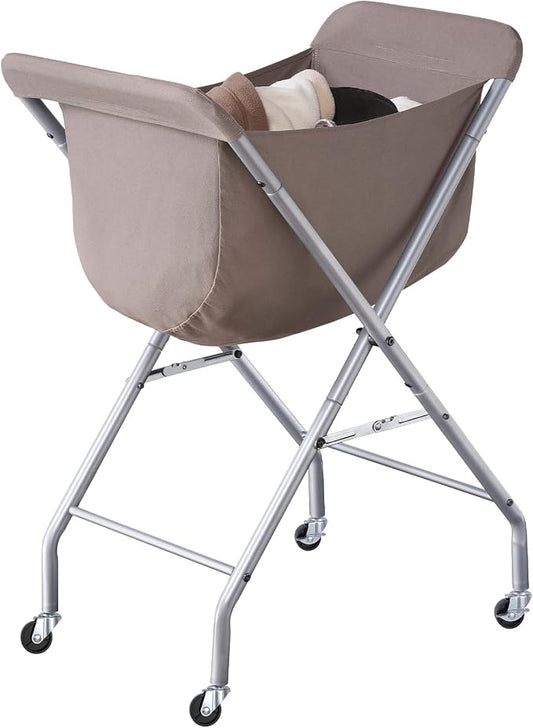 ELYKEN Laundry Basket with Wheels, Collapsible Laundry Hamper, Camel Brown | Removable Liner Bag, Foldable Design, Sturdy Metal Frame, 4 Casters, 32”H Laundry Cart for Bedroom, Bathroom & Laundry Room
