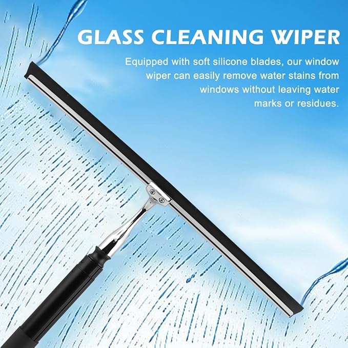 Shower Squeegee with Long Handle and Adhesive Hook, 16.93" to 59.84" Telescopic Squeegee for Window Cleaning, Bathroom Cleaner Window Cleaning Tool for Mirror, Glass, Ceramic Tile(Color:Black)
