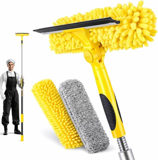36ft Squeegee Window Cleaner with Extension Pole,2 in 1 Window Cleaning Tool with 8-Stage Telescopic Pole & Rotatable Head,Window Washing Equipment for Solar Panel, RV, Indoor/Outdoor Window,Car Glass