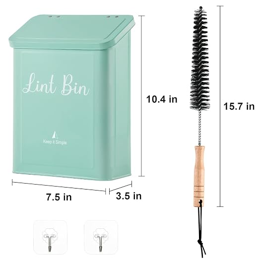 Magnetic Lint Bin for Laundry Room Organization and Storage,Light Green | Wall Mounted Metal Lint Box Holder Trash Can with Lid for Dryer,Lint Basket for Laundry Room Decor