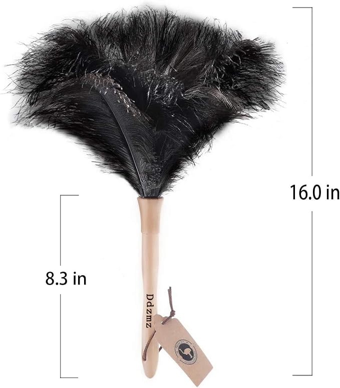 DDZMZ Ostrich Feather Duster for Cleaning with Natural Fluffy,16",Black | Genuine Natural Fluffy,Reusable and Washable,Gentle on Delicate Surfaces,for Home,Furniture,Desk