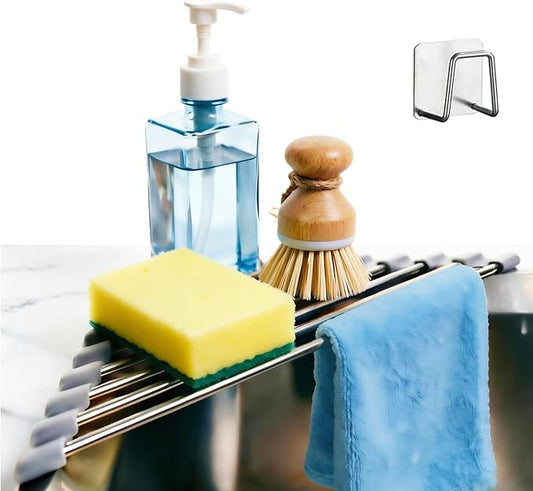 Triangle Roll-Up Dish Drying Rack and Sponge Holder for Kitchen Sink - Foldable Stainless Steel Dish Drying Rack for Sink Corners, Multipurpose Over The Sink Kitchen Drainer, Save Space