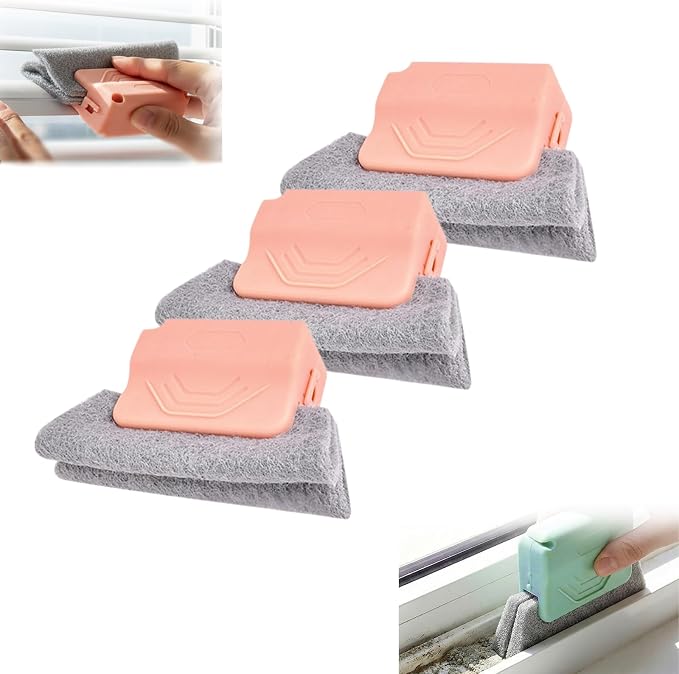 Magic Window Track Cleaner, 2026 New Handheld Window Groove Cleaning Brush Tool Set, Cleaner Brushes for Window lides Gaps Tile Lines Shutter Slats Car Vents & Narrow Gaps (3, Pink)