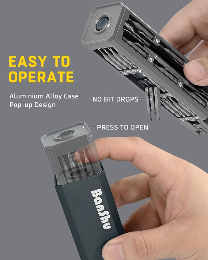 Banshu Precision Screwdriver Set, 46 in 1 Small Screwdriver Set with Case, Torx Star Pentalobe Screwdriver Bits, Magnetic Mini Repair Tool Kit for Glasses, Watch, Phone, Laptop, Macbook, PC, PS5, Toys