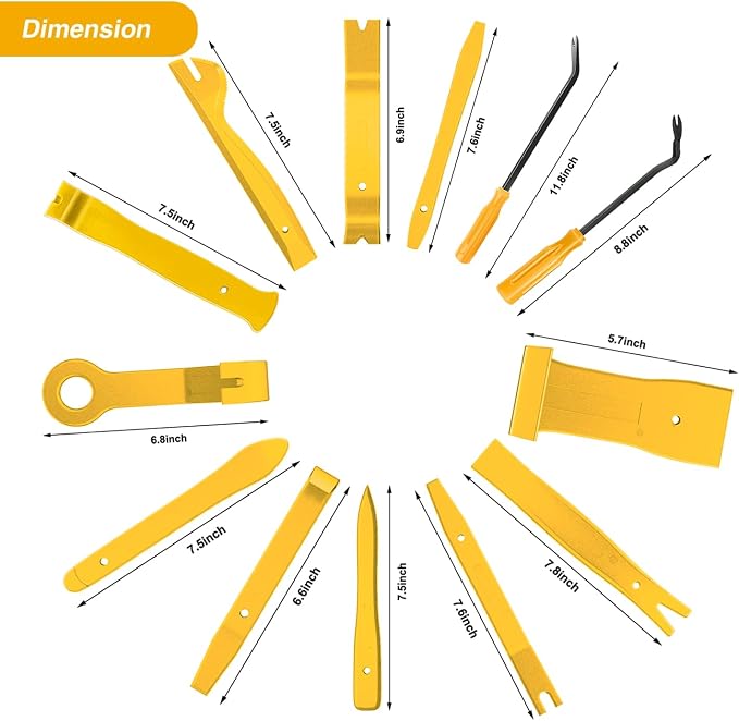 GOOACC 13PCS Nylon Trim Removal Tool Set | for Bumper Fastener Rivet Clips Car Door Clip Panel Audio Video Dashboard Dismantle Yellow