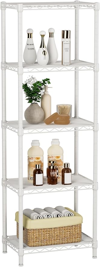 Golpart 5Tier Adjustable Storage Shelves Metal Wire Shelving Standing Shelf | Utility Heavy Duty Unit Rack Closet Organize for Home Kitchen Laundry Room Organization Pantry 10"Dx16"Wx55"H White