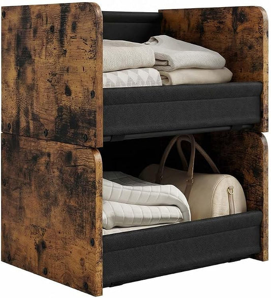FOUCSSOMEI 2-Tier Stackable Closet Organizer and Storage Stackable Shelves – Heavy-Duty Darwers Wood & Metal, Easy Assembly, Space-Saving Vertical Storage for Bedroom, Closet, Patent Design