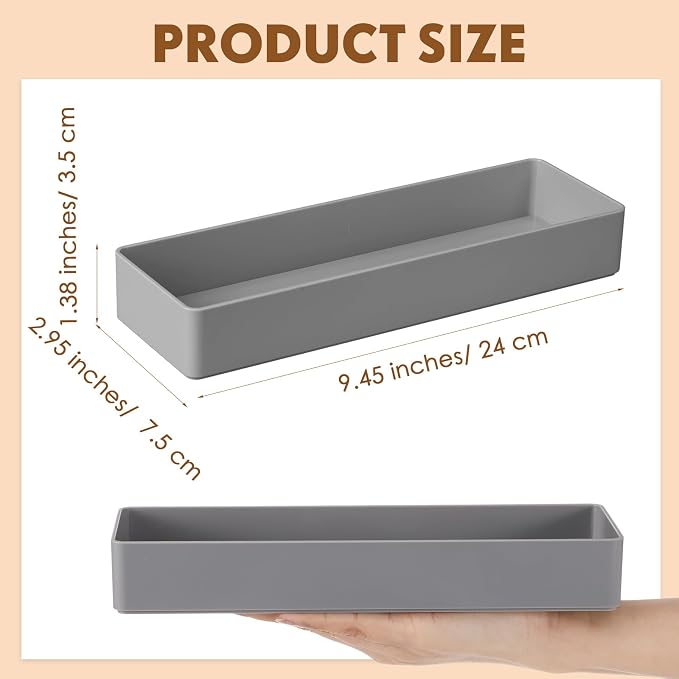 Teling 2 Pcs Grey Large Rectangular Desk Organizer Set, Half Accessory Tray, Plastic Tabletop Organizer for Office, Home, or Study, Dimensions: 9.45 x 2.95 x 1.38 Inches