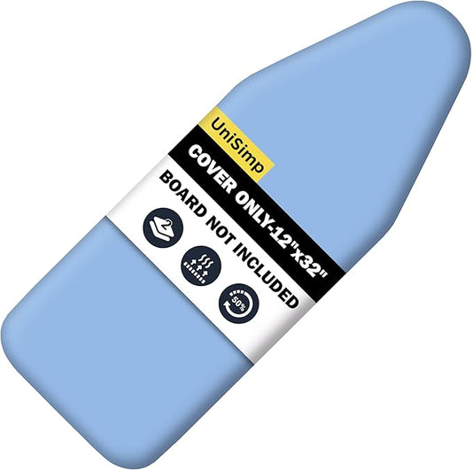 UniSimp Small Ironing Board Cover and Pad 12"x32" Small Iron Board Cover with Padding, Tabletop Mini Ironing Board Cover and Pad Small Size, Cotton Canvas, Heat Resistant, Drawstring Closure Blue