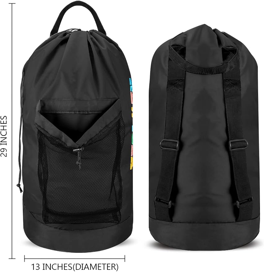 Backpack Laundry Bag, Laundry Backpack with Shoulder Straps and Mesh Pocket Nylon Clothes Hamper Bag with Drawstring Closure