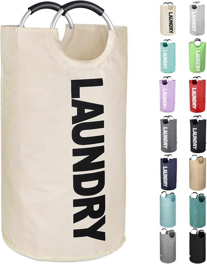 Large Laundry Basket, Laundry Hamper Bag with Handles, 95L, White | Freestanding Tall Dirty Clothes Hamper, Collapsible and Portable Laundry Bin for Dorms and Bedrooms, Thick, Sturdy Fabric