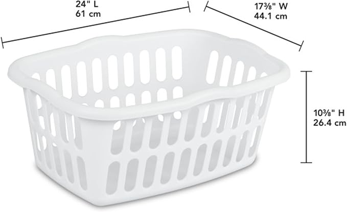 Sterilite Rectangular Laundry Basket, Plastic Clothes Hamper, 24-Pack | 1.5 Bushel, White - Dirty Clothing Storage Organizer with Handles for Bedroom, Bathroom, and Closet