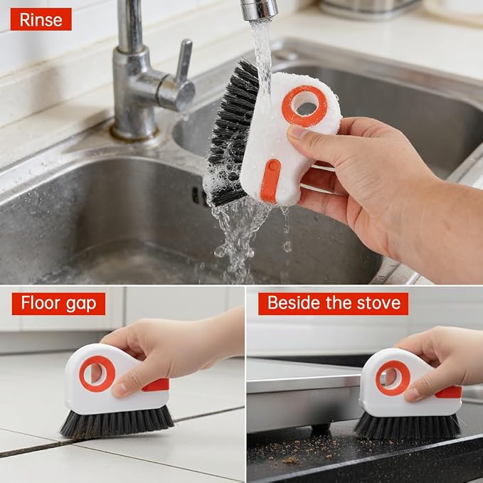 Groove Cleaning Brush 2 in 1 Grout Cleaner Tool Grip Brush, Multifunction Window Track Cleaner with Hard Bristle and Hidden Scraper Cleaning Brush for Sliding Door Track, Window(Color:4 pcs)