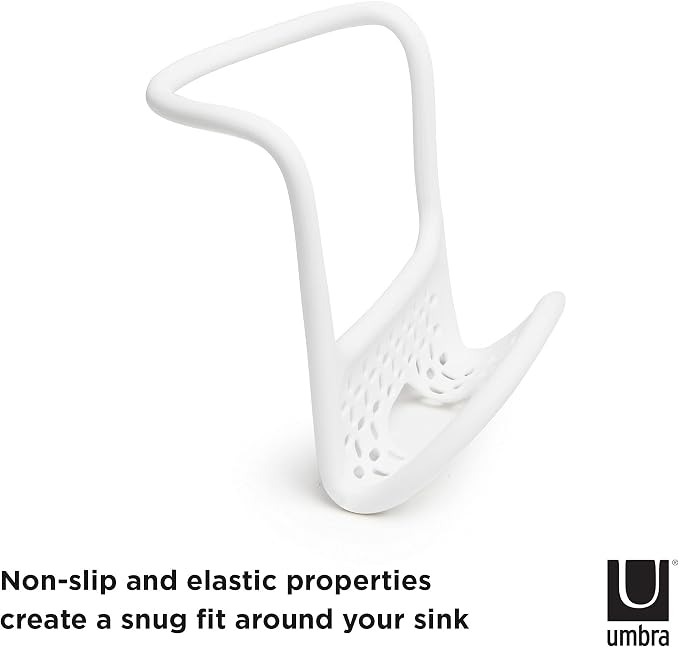 Umbra Sling Kitchen Sink Caddy Sponge Holder, Hangs Over Faucet or Divider, Single, White