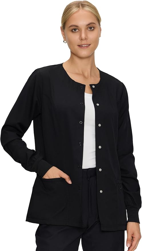 COZYFIT Scrub Jackets for Woman, Snap Front Nurse Jacket | 3 Pockets, Soft Fabric Layer, Easy Shift Layer, Easy Care, For Nurses, Clinics, Daily Medical Uniforms, Shift Wear