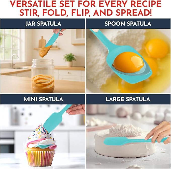 4-Piece Silicone Baking Spatula Set - Rubber Spatulas Silicone Heat Resistant, BPA-Free - Spatula Set for Nonstick Cookware - Baking Essentials