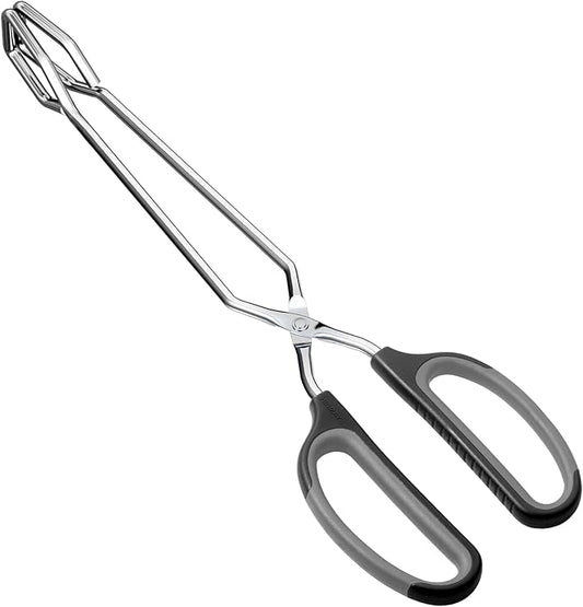 HINMAY Scissor Tongs with Comfort-Grip Handle 12-Inch Cooking Tongs (Black Handle)