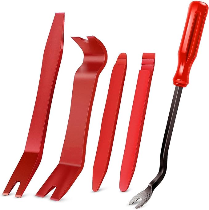 GOOACC 5 PCS Nylon Auto Trim Removal Tool Kit No-Scratch | Removal Tool Kit for Car Panel & Audio Dashboard Dismantle Red