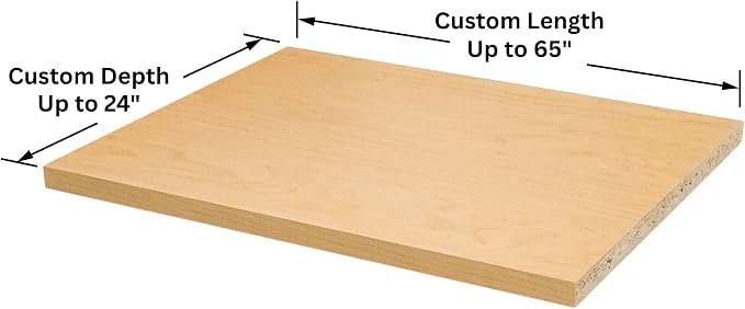 Custom Shelves, 3/4"" Thick Melamine, Cut to Size, Fully Customizable up to 65 inches Wide and up to 24 inches deep. for Cabinets, Closets, or Anywhere