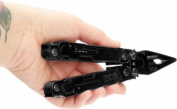 SOG PowerAccess Deluxe All-Around Heavy Duty Stainless Steel Multi-Tool w/Nylon Sheath, Two Knife Blades, Can & Bottle Opener, Black | Compound Leverage Pliers, 2 Blades, Wood Saw, Can and Bottle Openers, 12-Pc Hex Bit Kit