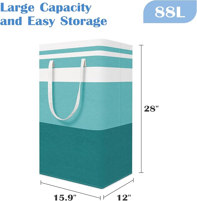 BlissTotes 3-Pack Laundry Basket, Collapsible Laundry Hamper, Green, 88L | Laundry Clothes Hamper, Hampers for Bedroom, Freestanding Hamper with Handles, Clothes Laundry Basket