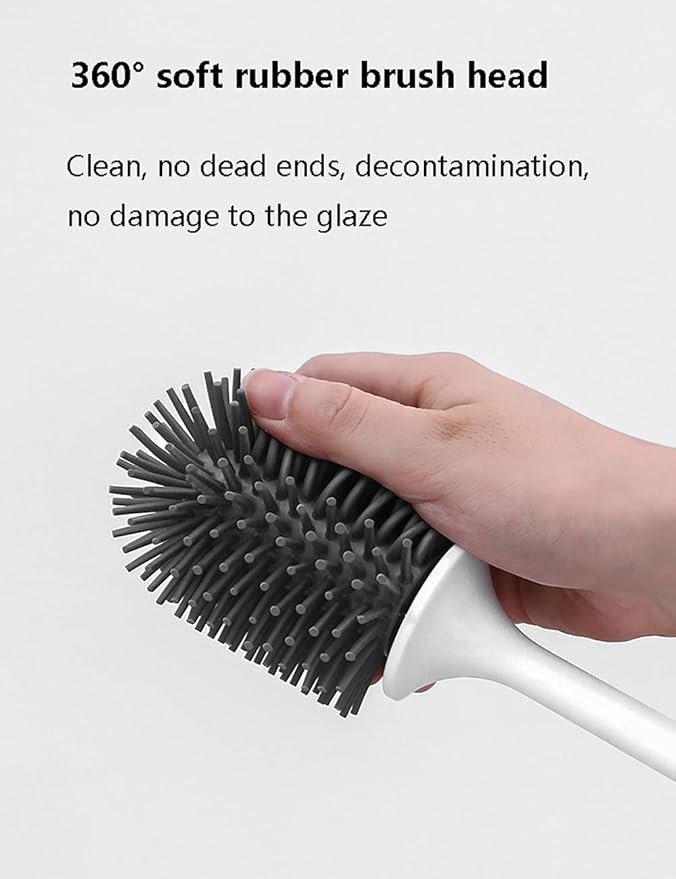 Multifunction Double Brush Toilet Brush Holder, Long Handle Wall-Mounted Toilet Brush Plunger Set, Ventilated Quick-Drying Silicone (Color : Gray, Size : Wall Hanging)