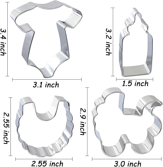 Baby Shower Cookie Cutters 8Pcs, Cute Shapes Baby Carriage Onesies Bottle Bib Clothes Elephant Bear Fondant Cutter, Sturdy Metal Biscuit Cutter Cookie Mold for Baby Shower Baking & Gift
