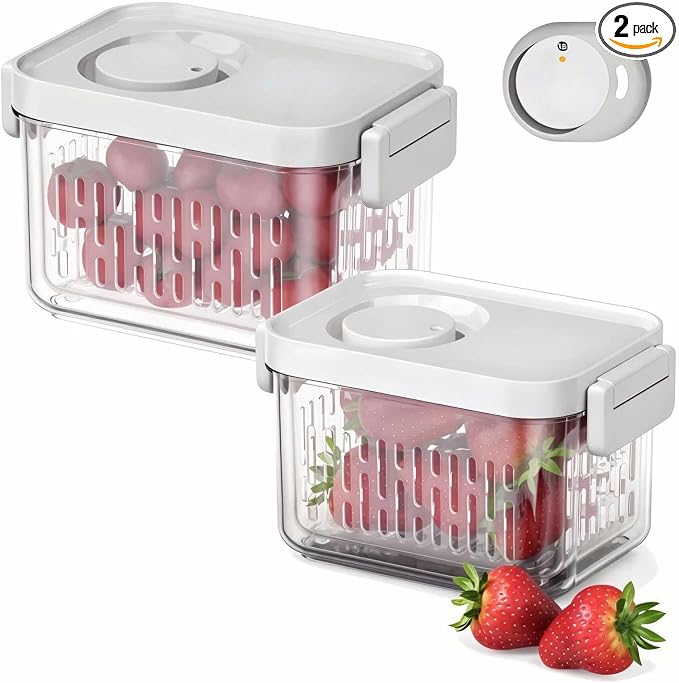 vacane Dishwasher Safe Berry Keeper, Produce Saver, Clear Fruit Containers, BPA-Free Lettuce Keeper, Strawberry Container Keep Food Fresh, 3.8 Cup