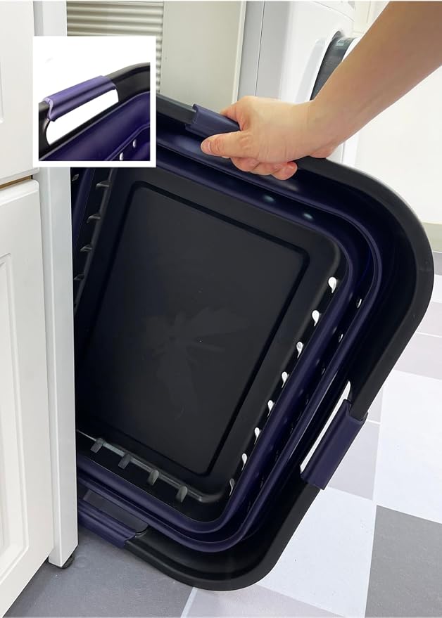 SAMMART 42 (11 Gallons) Collapsible Plastic Laundry Basket, Foldable Pop Up Storage Container/Organizer, Space Saving Hamper, Portable Bin for Dorm Room Bathroom (2, Black/Dark Purple)
